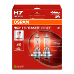 OSRAM H7 halogēna spuldzes (2gab.) NIGHT BREAKER SILVER / 55W / 1500Lm / Spilgtums +100% / Stara garums 130m / 4062172387576 / 21-2609 :: HB4 (9006)