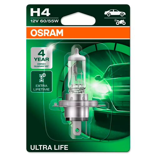 Halogēna spuldze H4, 12V, 60/55W, ULTRA LIFE sērija